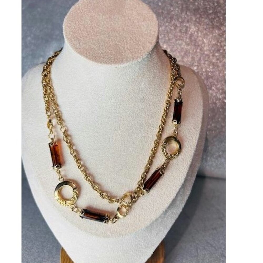 Vintage Sarah Coventry Gold Tone Amber Long Necklace Necklace